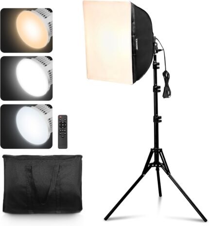 VEVOR Softbox Lighting Kit, 16" x 16", Professional Softbox with 45W LED Bulbs, 3000-6500K Adjustable Color Temperature, Tripod Stand, Studio Lights for Photography, Vedio Recording, Live Streaming