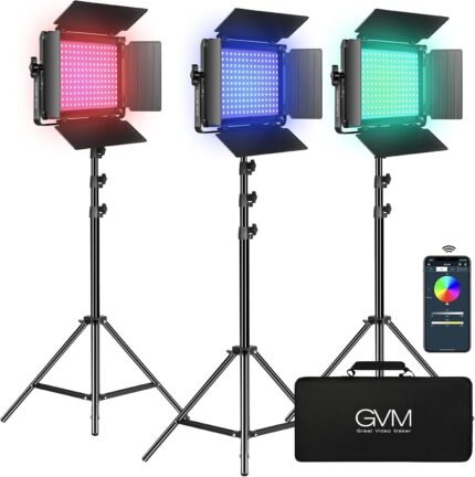 GVM RGB LED Video Light Kit, Dimmable Photography Lighting with APP Control, 680RS 50W 3 Packs Led Panel Light for YouTube Studio, Video Shooting, Gaming, Streaming, Zoom, Broadcasting, Conference