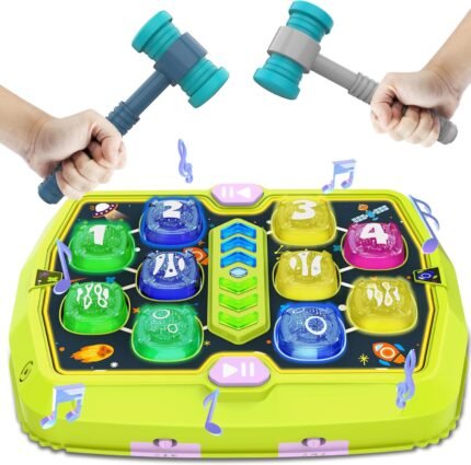 Whack Mole Game Toy for Toddler, Toys for 3 4 5 6+ Year Old Boys/Girls, Interactive Educational Pounding Toys with 2 Hammers, Music & Light, 3 Modes, Birthday Xmas Gifts for Boys Girls Kids Age 3+